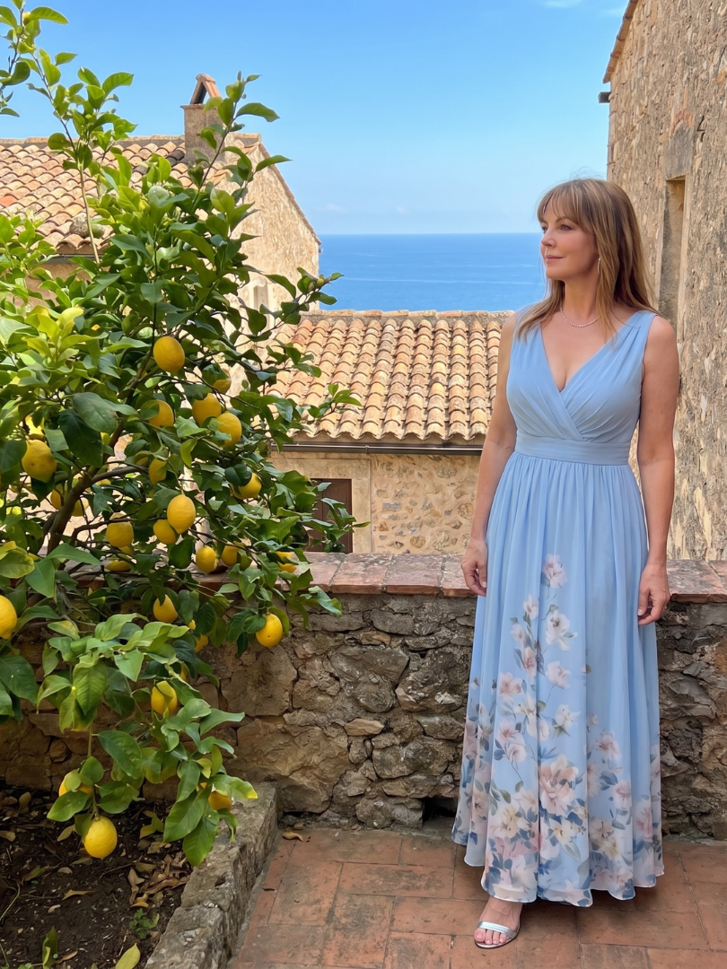 Clarissa | Floral Hem Midi Dress with Sleeveless V-Neck Design
