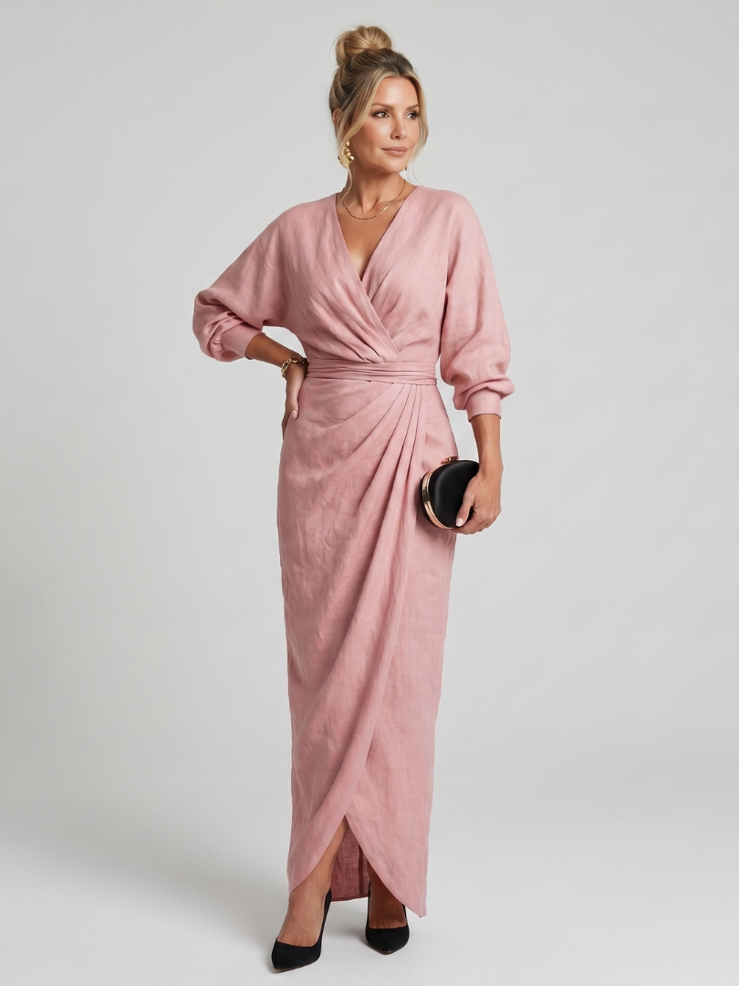 Fable | Midi Dress with Long Sleeve Wrap Overlap Skirt
