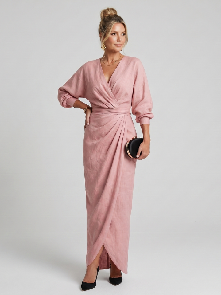 Fable | Midi Dress with Long Sleeve Wrap Overlap Skirt