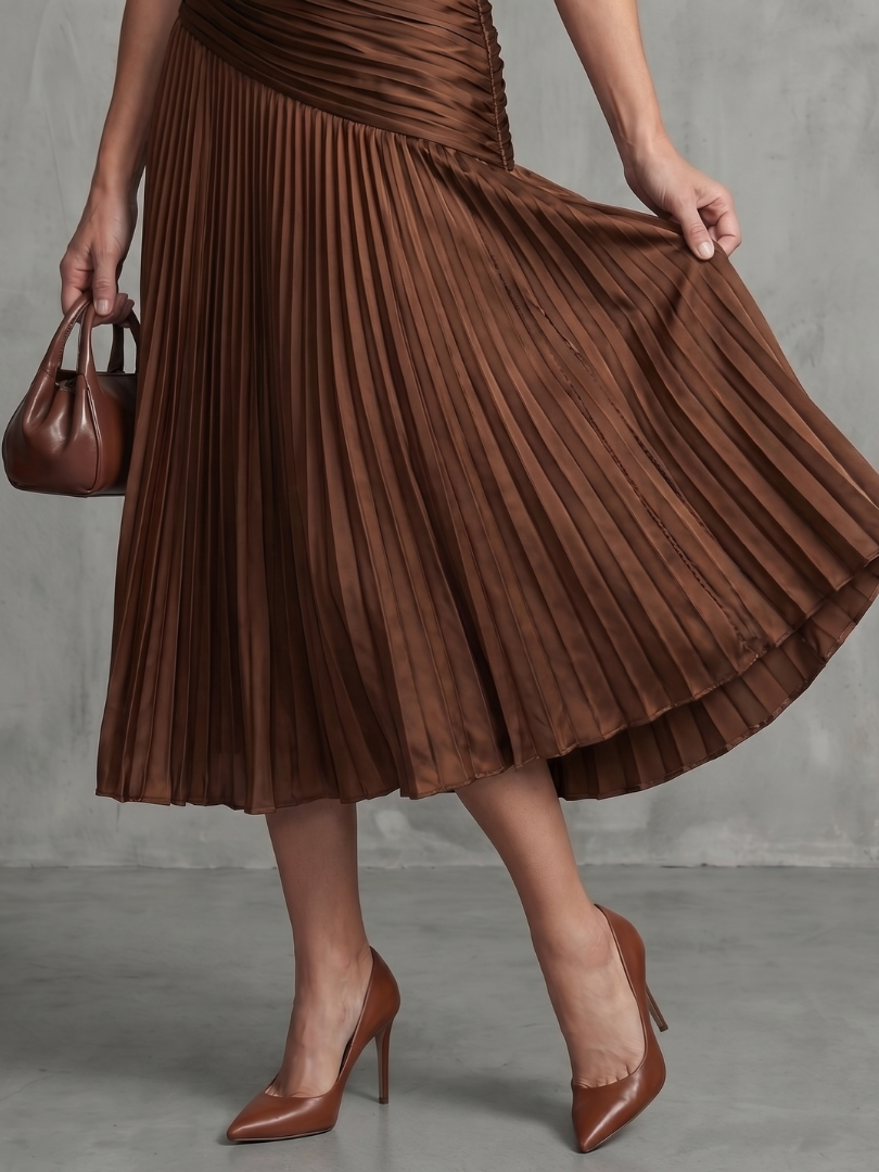 Theodora | Striped Midi Dress with Pleated Waistline