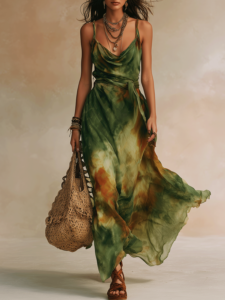 ELIRA | Abstract Green Maxi Dress