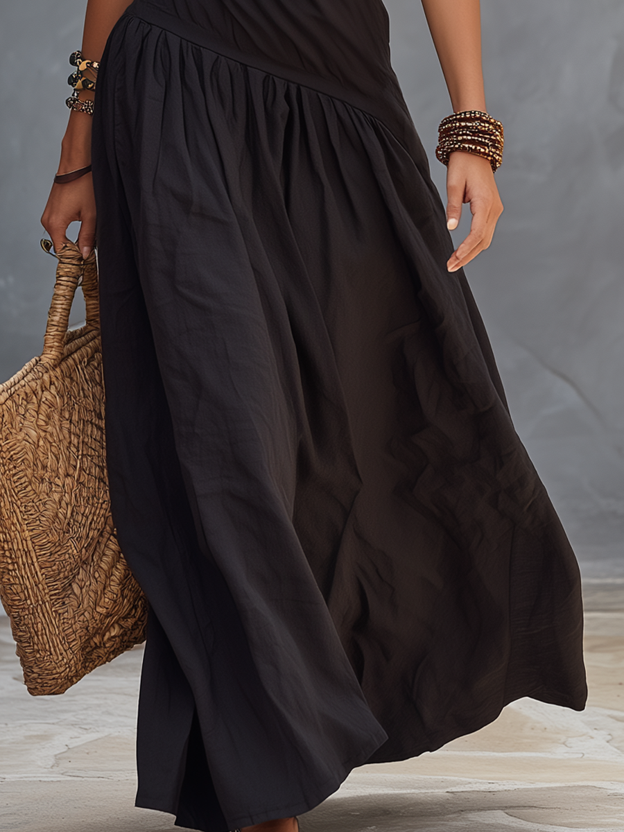 SELENA | Elegant Black One-Shoulder Maxi Dress