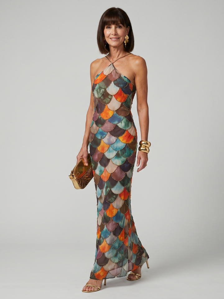 Larkin | Multicolor Scaled Pattern Fitted Maxi Dress