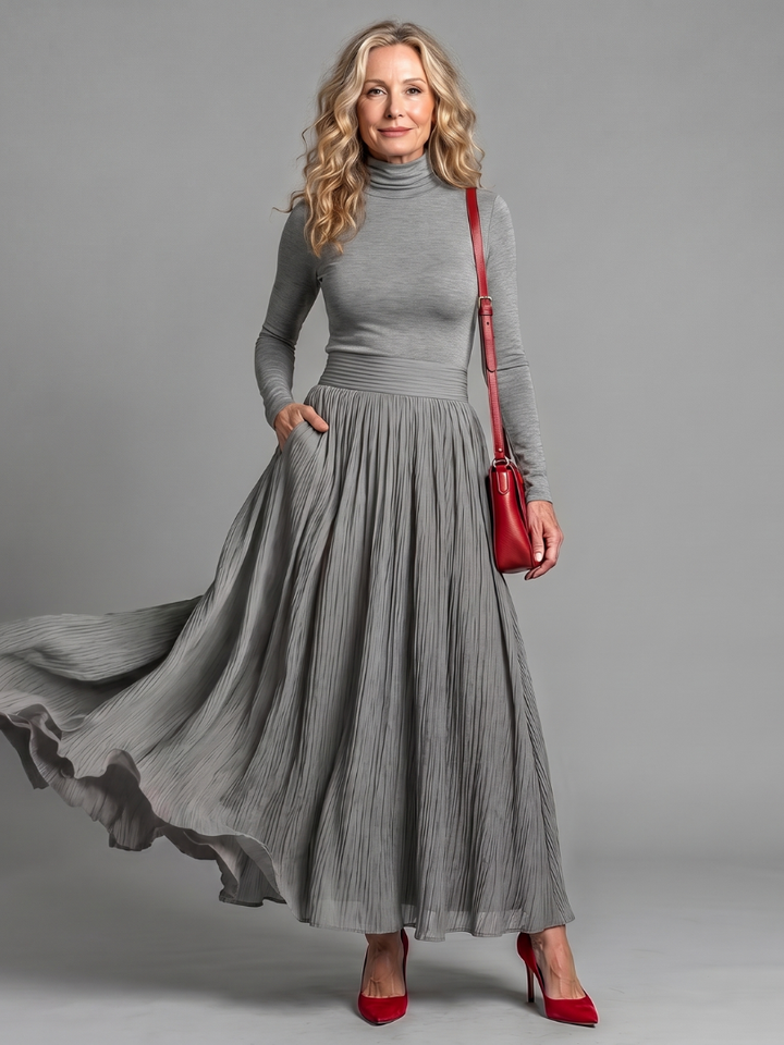 Lana | Midi Dress with Long Sleeve Turtleneck and Defined Waist
