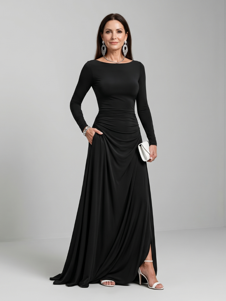 Gyram | Flowing Maxi Dress with Long Sleeve Boat Neck