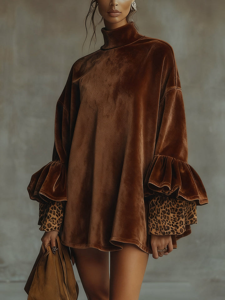 Irene™ | Bell-Skirt Leopard Sleeve Dress