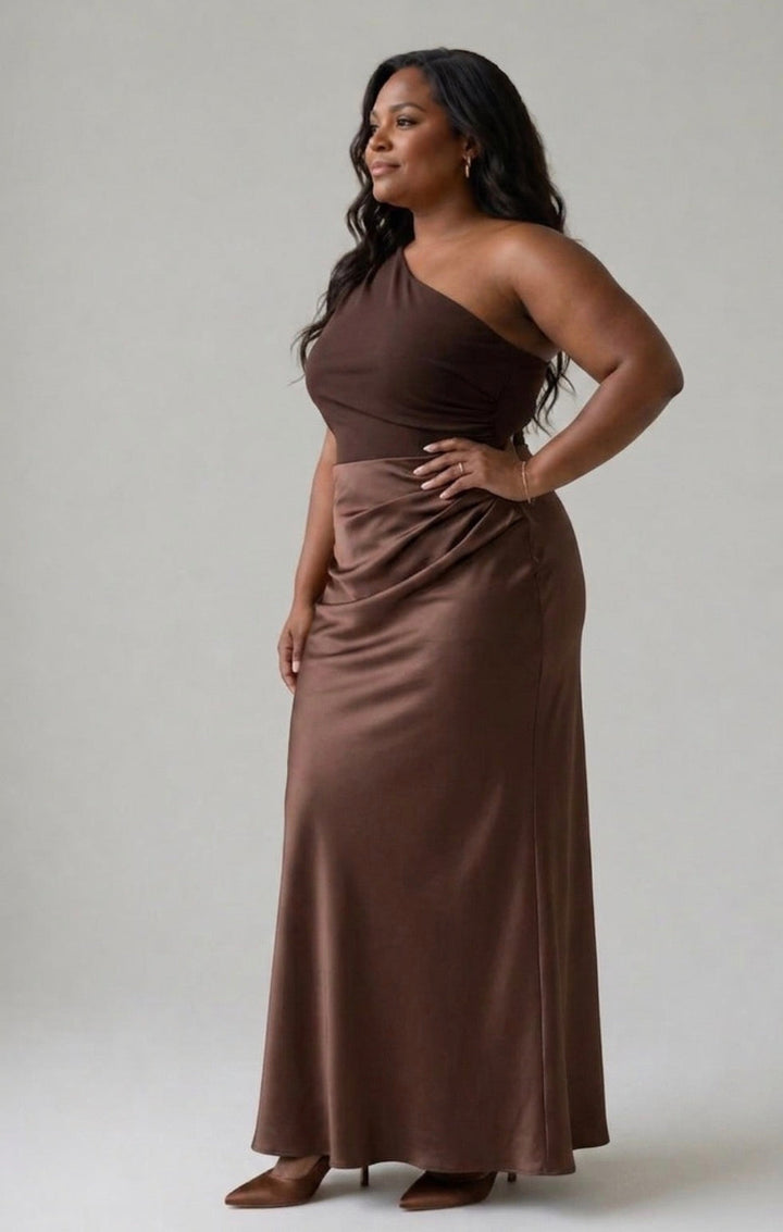 Ivy™ | Satin Maxi Dress with a Stylish Guilt