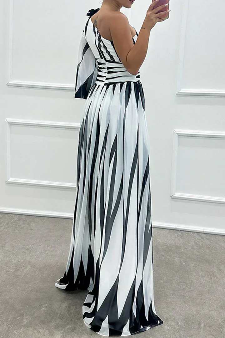Mercedes™ | One-Shoulder Striped Maxi
