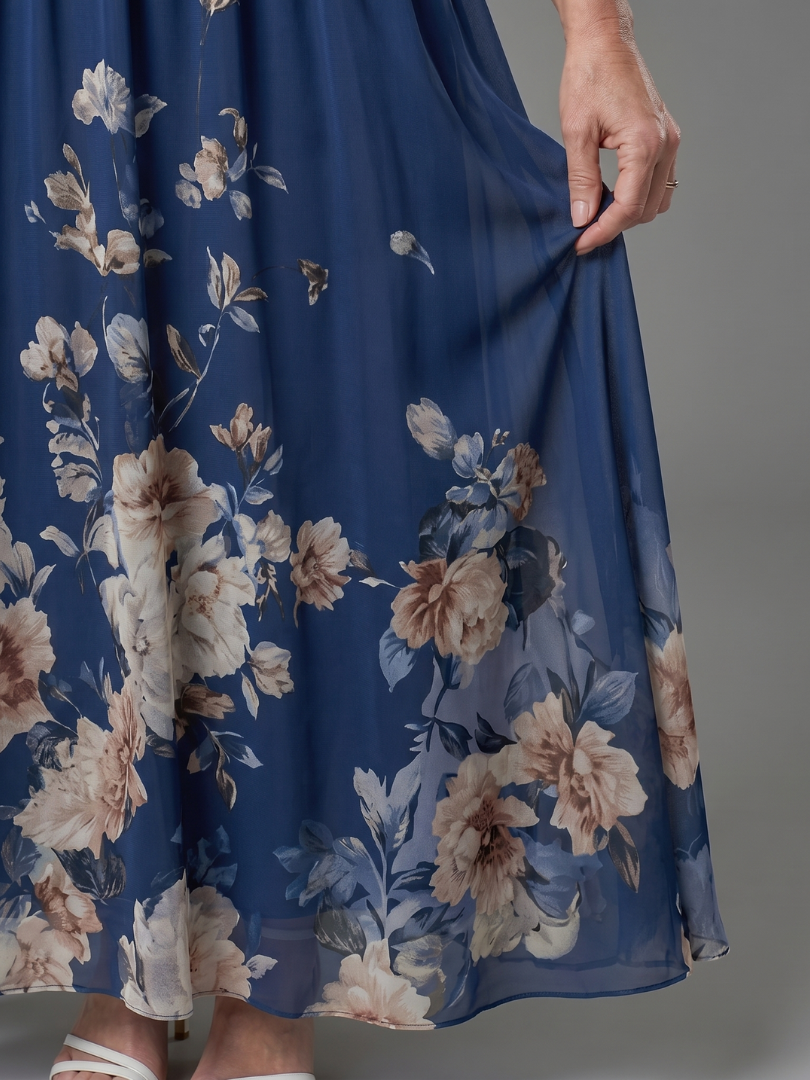 Clarissa | Floral Hem Midi Dress with Sleeveless V-Neck Design