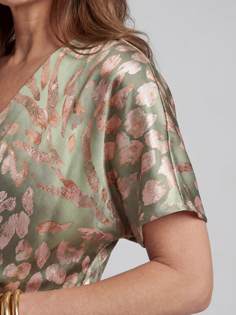 Ivy™  | Abstract Print V Neck Twist Waist Midi Dress