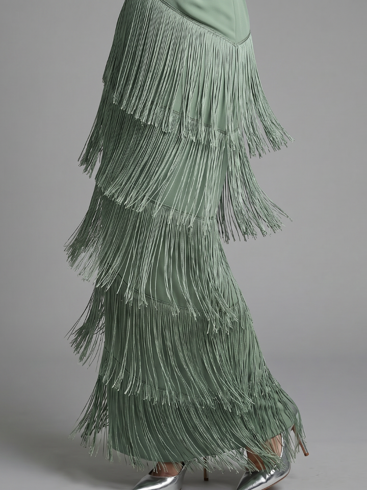 Samara | Midi Dress with Long Sleeve and Soft Fringe Skirt