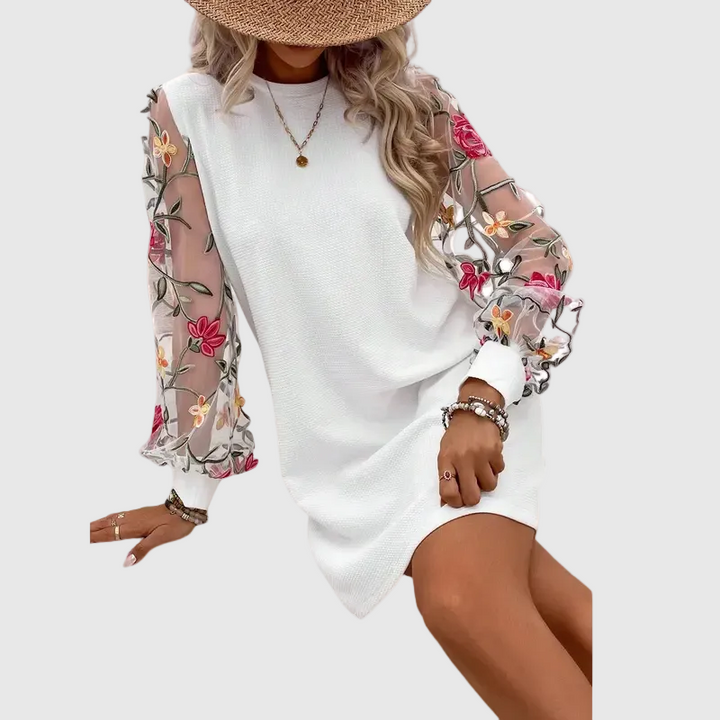 Lucy™ – Embroidered Floral Wide Sleeve Dress