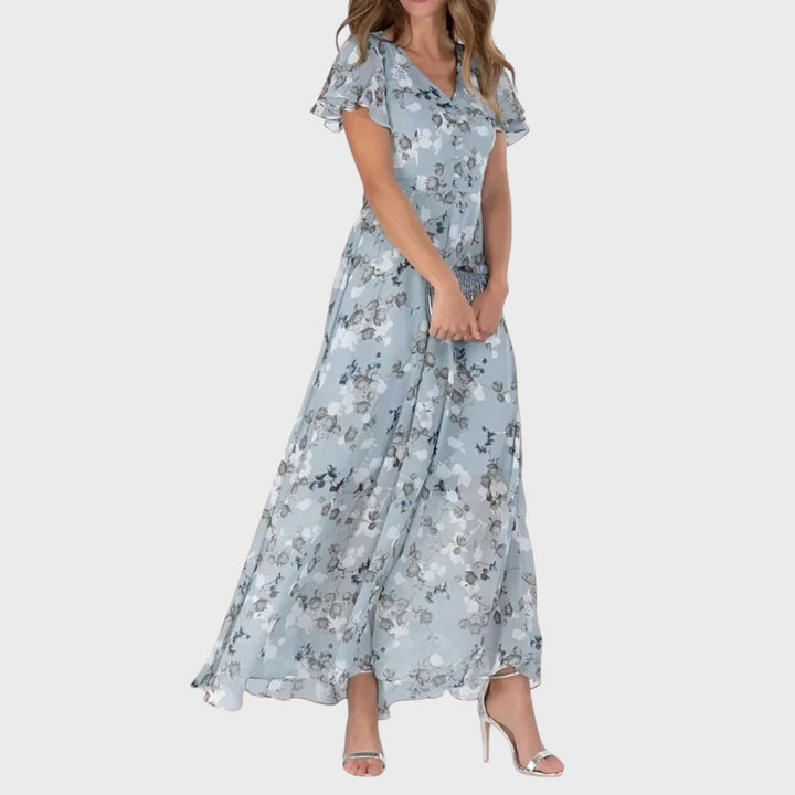 Kinga - V-Neck Summer Maxi Dress with Ruffled Sleeves