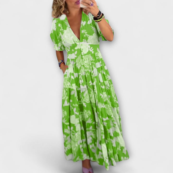 Catrisa - V-Neck Floral Dress with Pockets