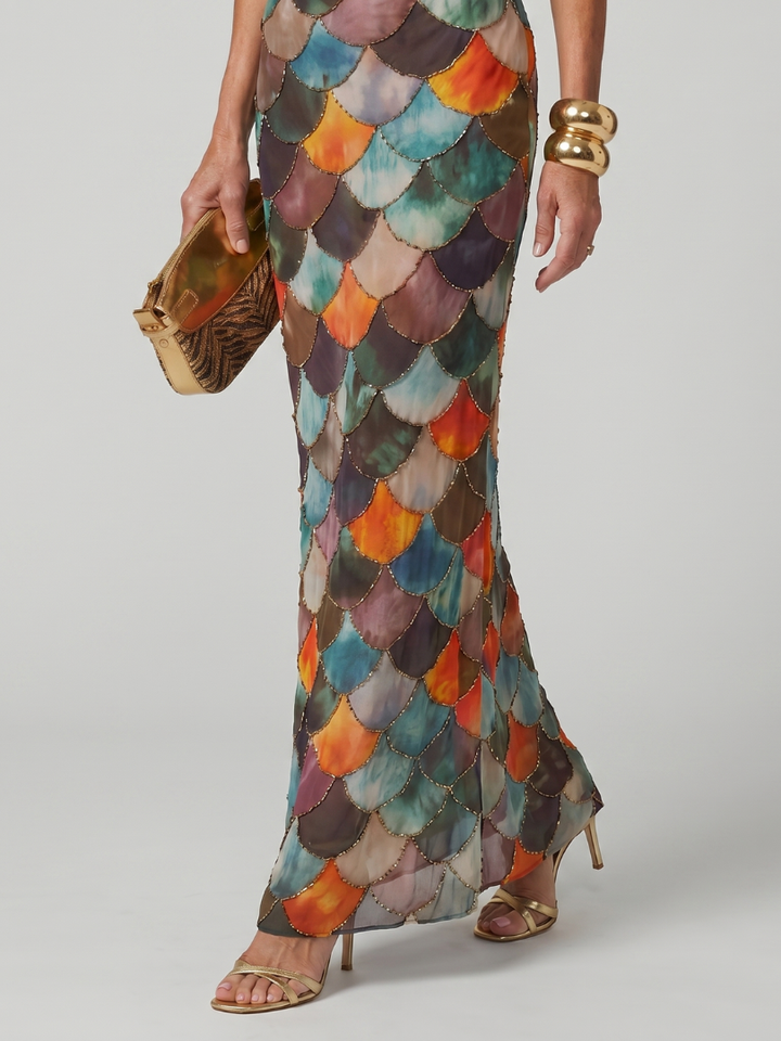 Larkin | Multicolor Scaled Pattern Fitted Maxi Dress