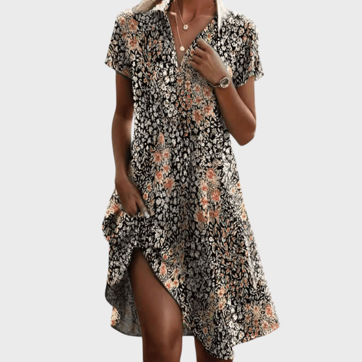 Eszter - Women's Summer V-Neck Short Sleeve Dress with Pocket