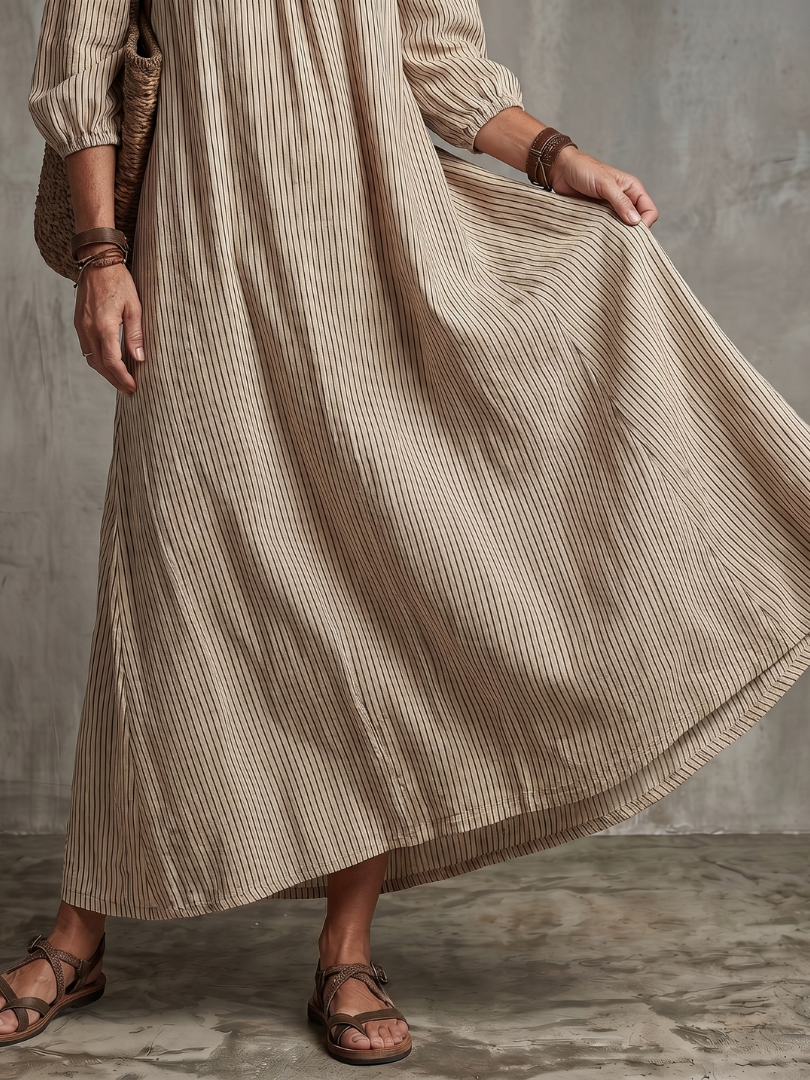 Euphemia | Off-Shoulder Maxi Dress with Striped Design