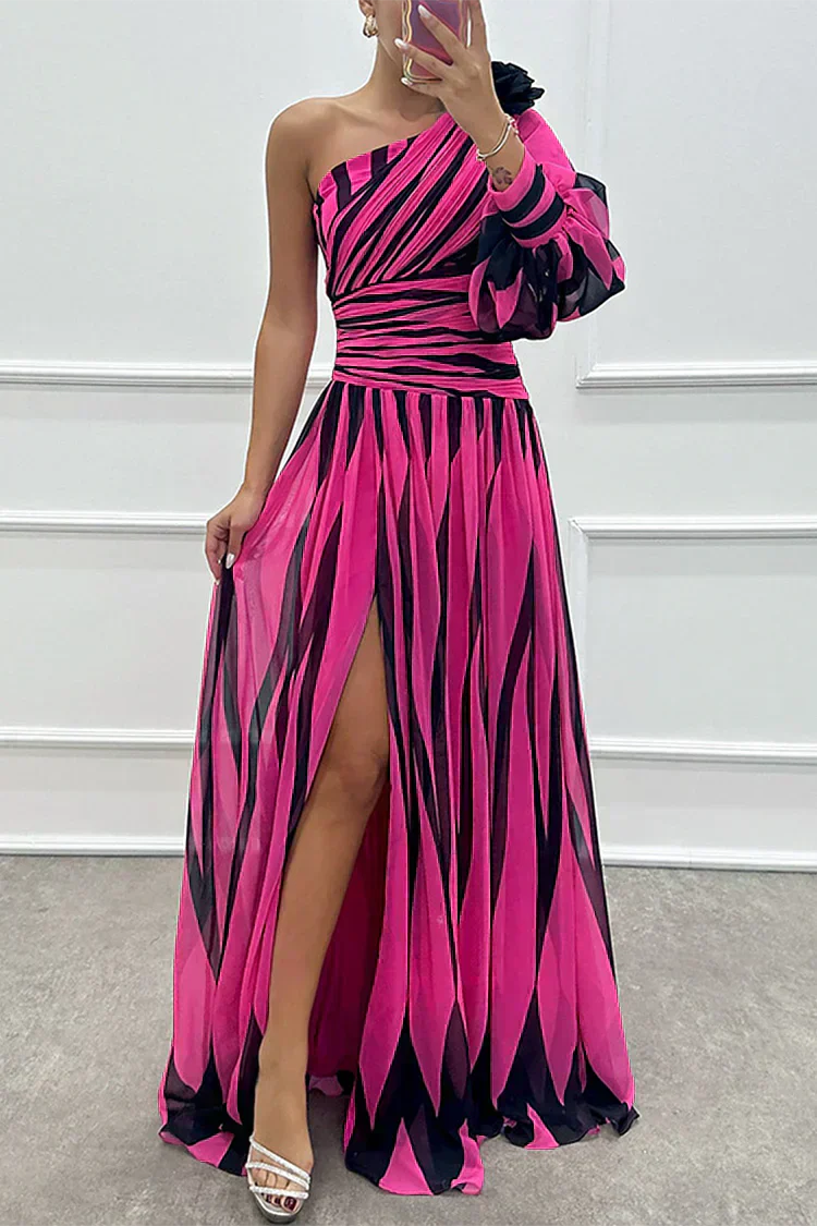Mercedes™ | One-Shoulder Striped Maxi