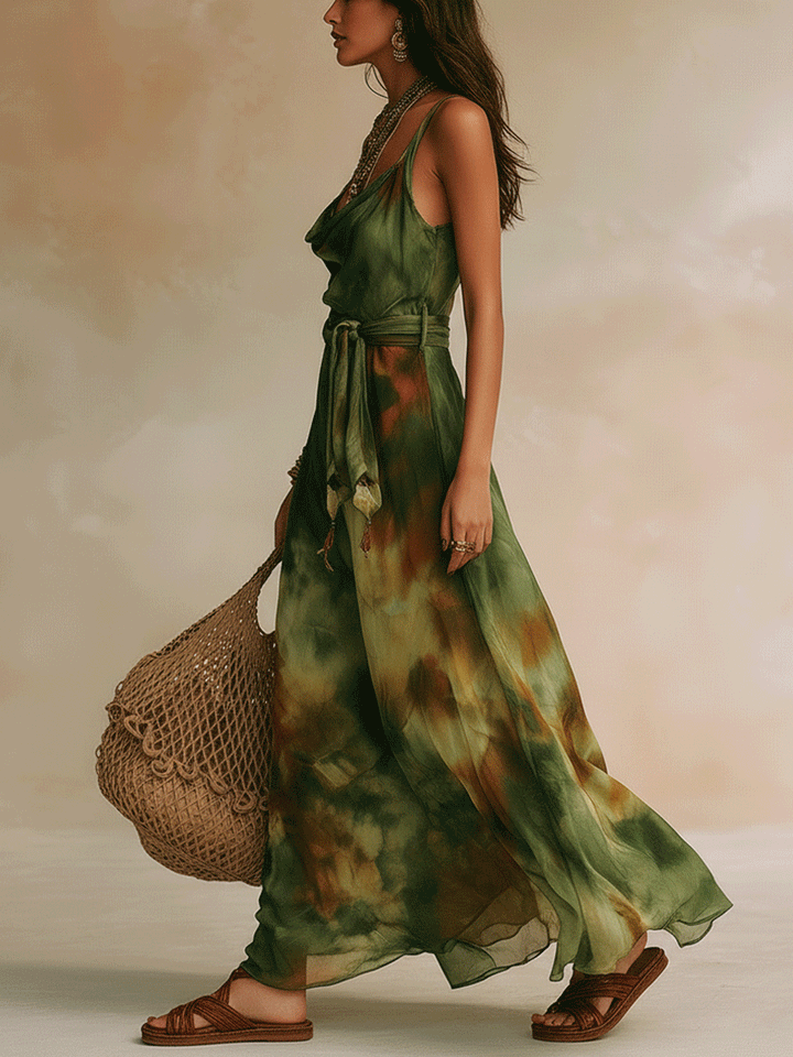 ELIRA | Abstract Green Maxi Dress