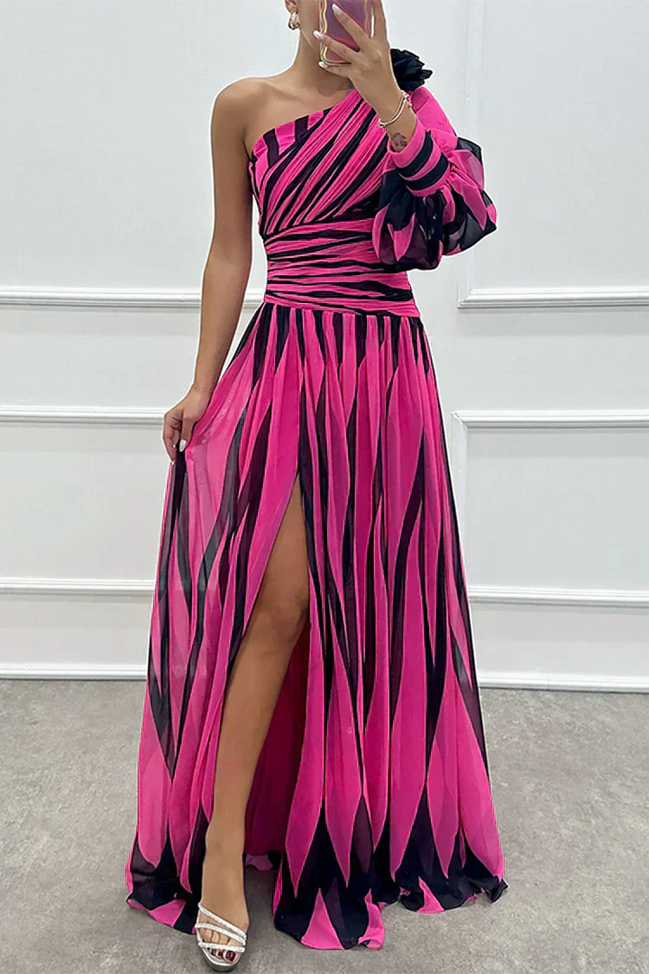 Ivy™ | Elegant Striped Maxi Dress with One Shoulder