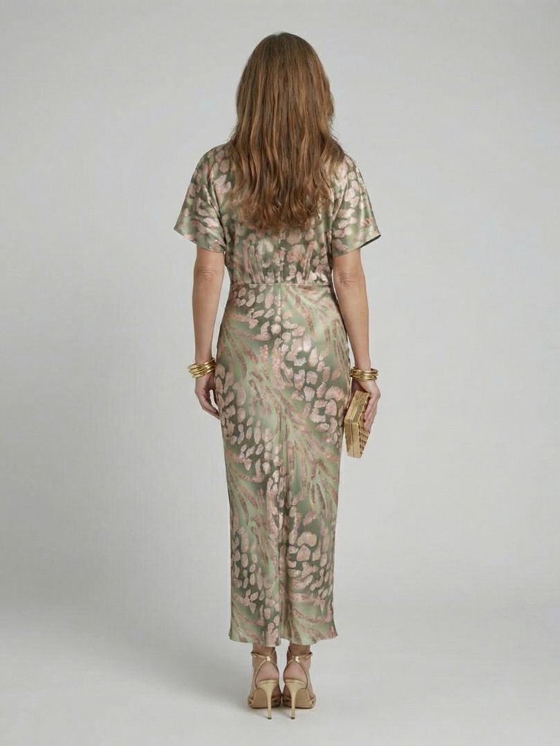 Ivy™  | Abstract Print V Neck Twist Waist Midi Dress
