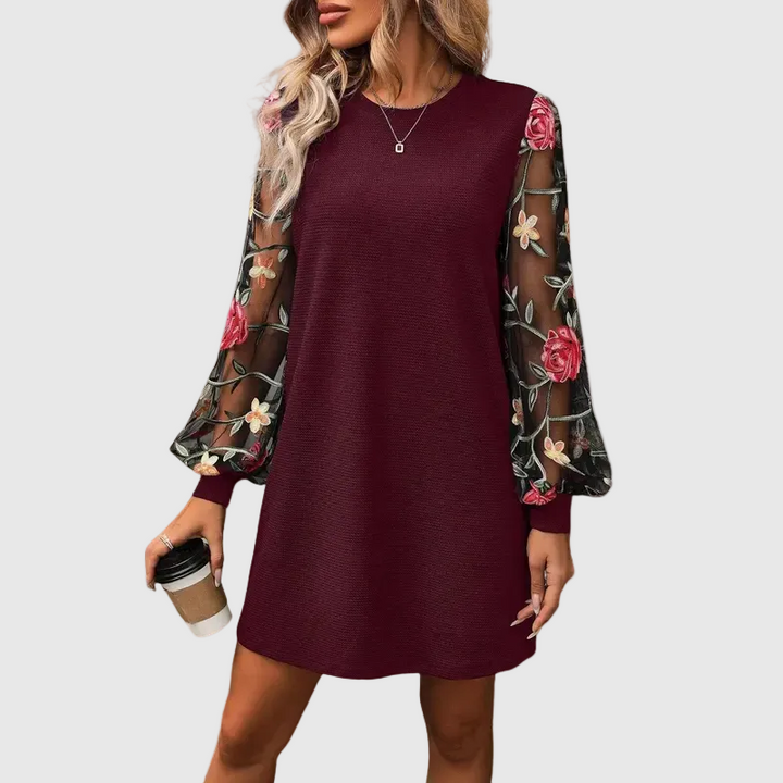 Lucy™ – Embroidered Floral Wide Sleeve Dress