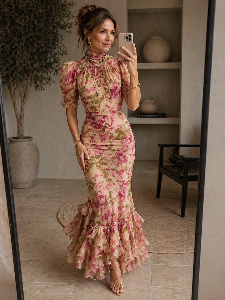 SAE | Puff Sleeve Maxi Dress in Rose