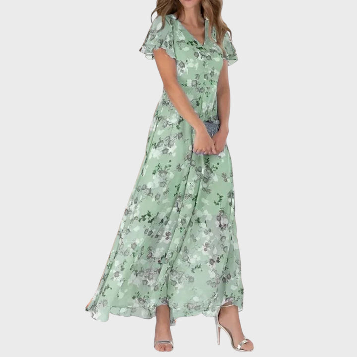 Kinga - V-Neck Summer Maxi Dress with Ruffled Sleeves