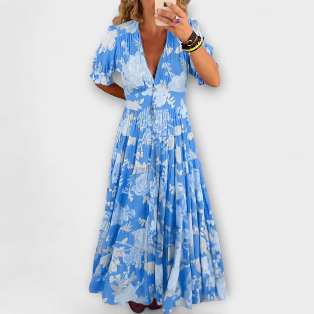Catrisa - V-Neck Floral Dress with Pockets