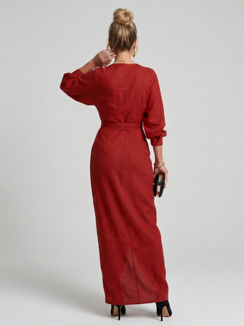 Fable | Midi Dress with Long Sleeve Wrap Overlap Skirt