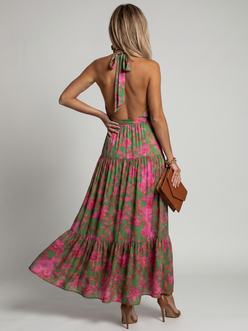 Rowen | Halter Midi Dress with Draped Design