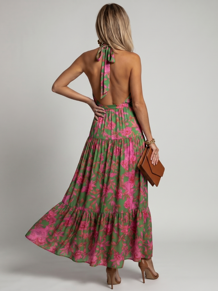Rowen | Halter Midi Dress with Draped Design
