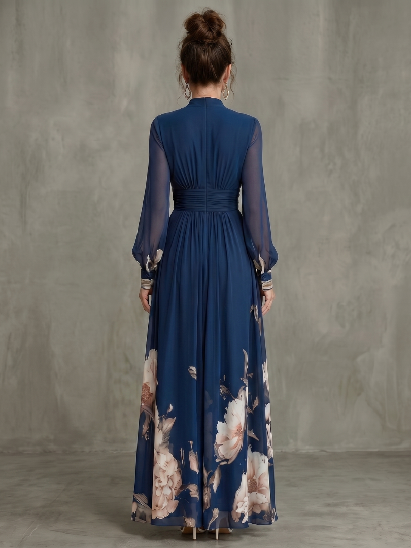 Ziva | Maxi Dress with Pleated Sheer Sleeves