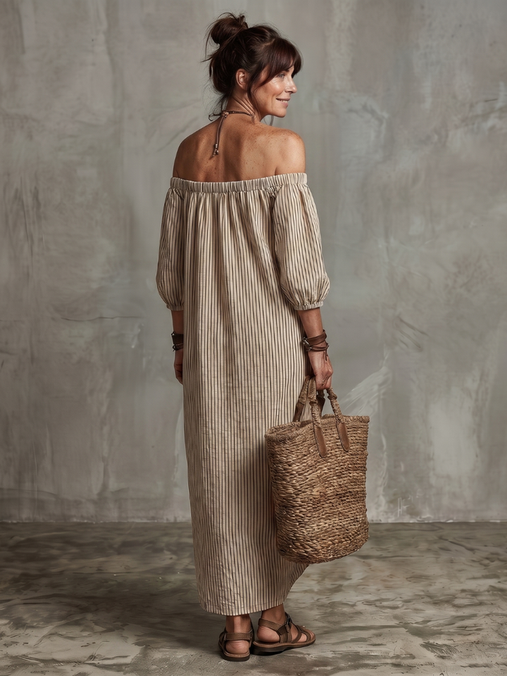 Euphemia | Off-Shoulder Maxi Dress with Striped Design