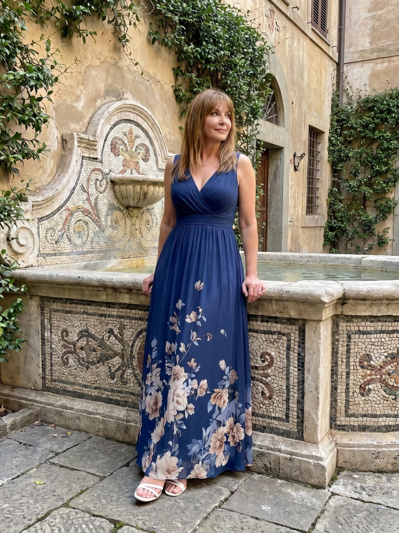 Clarissa | Floral Hem Midi Dress with Sleeveless V-Neck Design