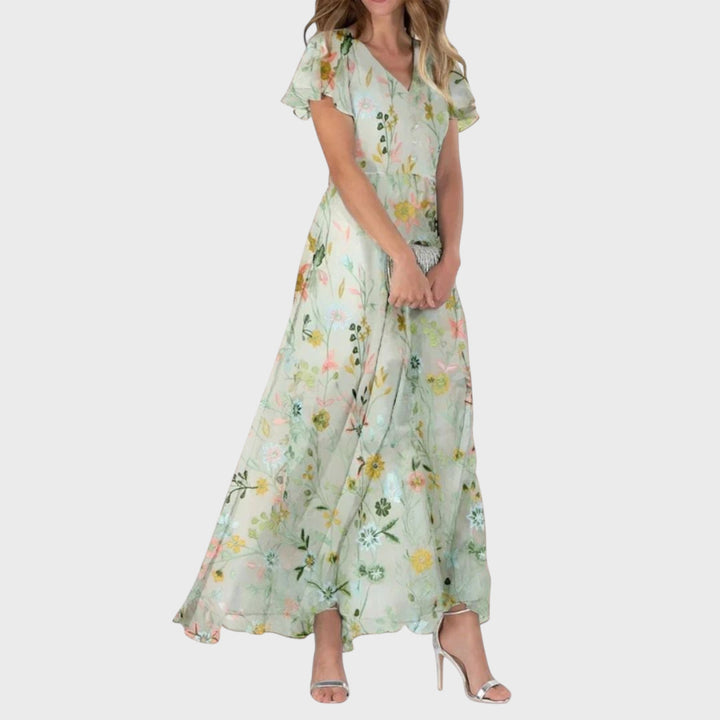 Kinga - V-Neck Summer Maxi Dress with Ruffled Sleeves