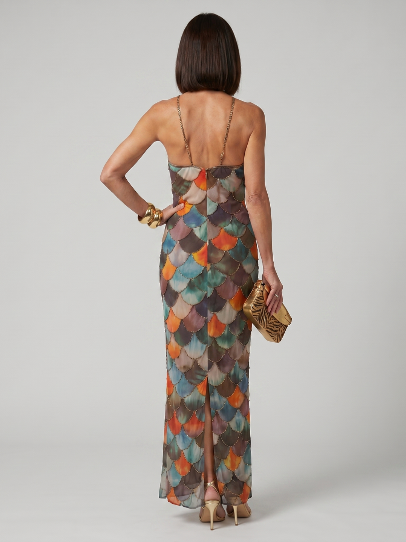 Larkin | Multicolor Scaled Pattern Fitted Maxi Dress