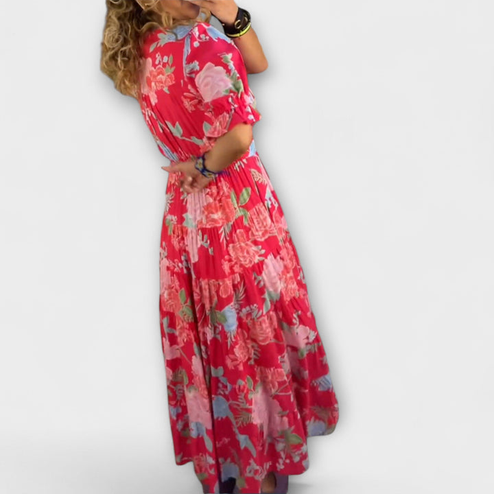 Catrisa - V-Neck Floral Dress with Pockets
