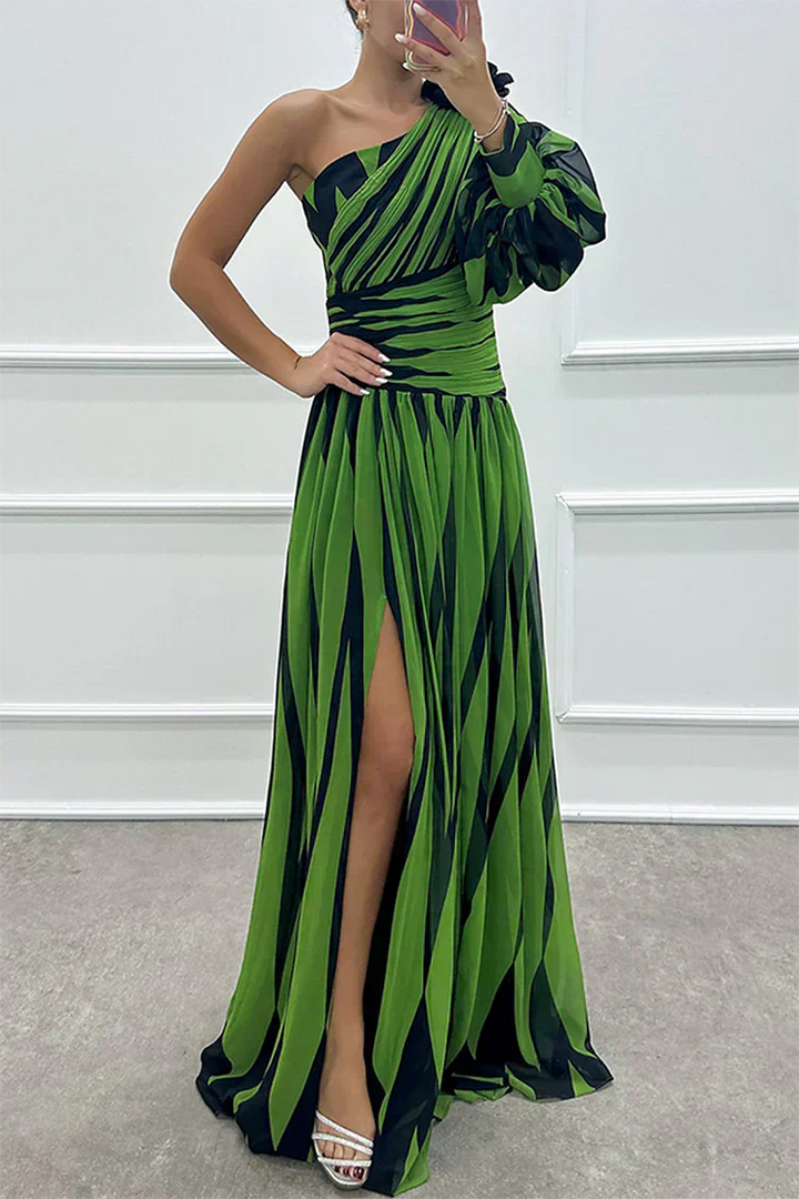 Mercedes™ | One-Shoulder Striped Maxi