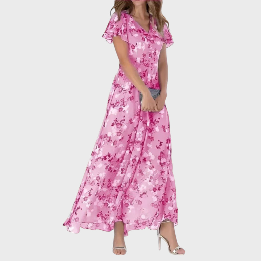 Kinga - V-Neck Summer Maxi Dress with Ruffled Sleeves