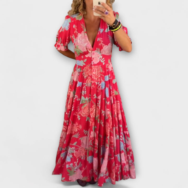 Catrisa - V-Neck Floral Dress with Pockets