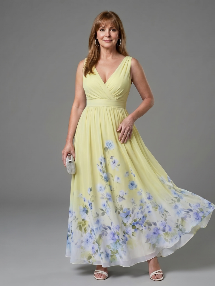 Clarissa | Floral Hem Midi Dress with Sleeveless V-Neck Design