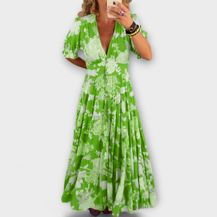 Catrisa - V-Neck Floral Dress with Pockets