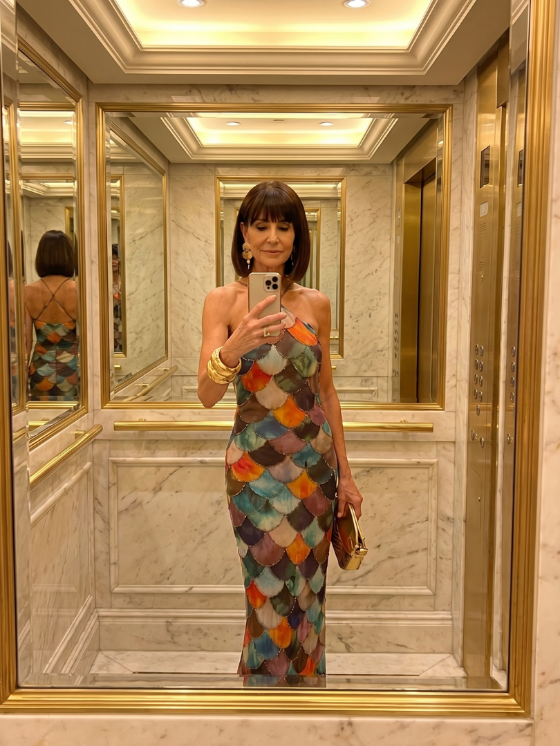 Larkin | Multicolor Scaled Pattern Fitted Maxi Dress