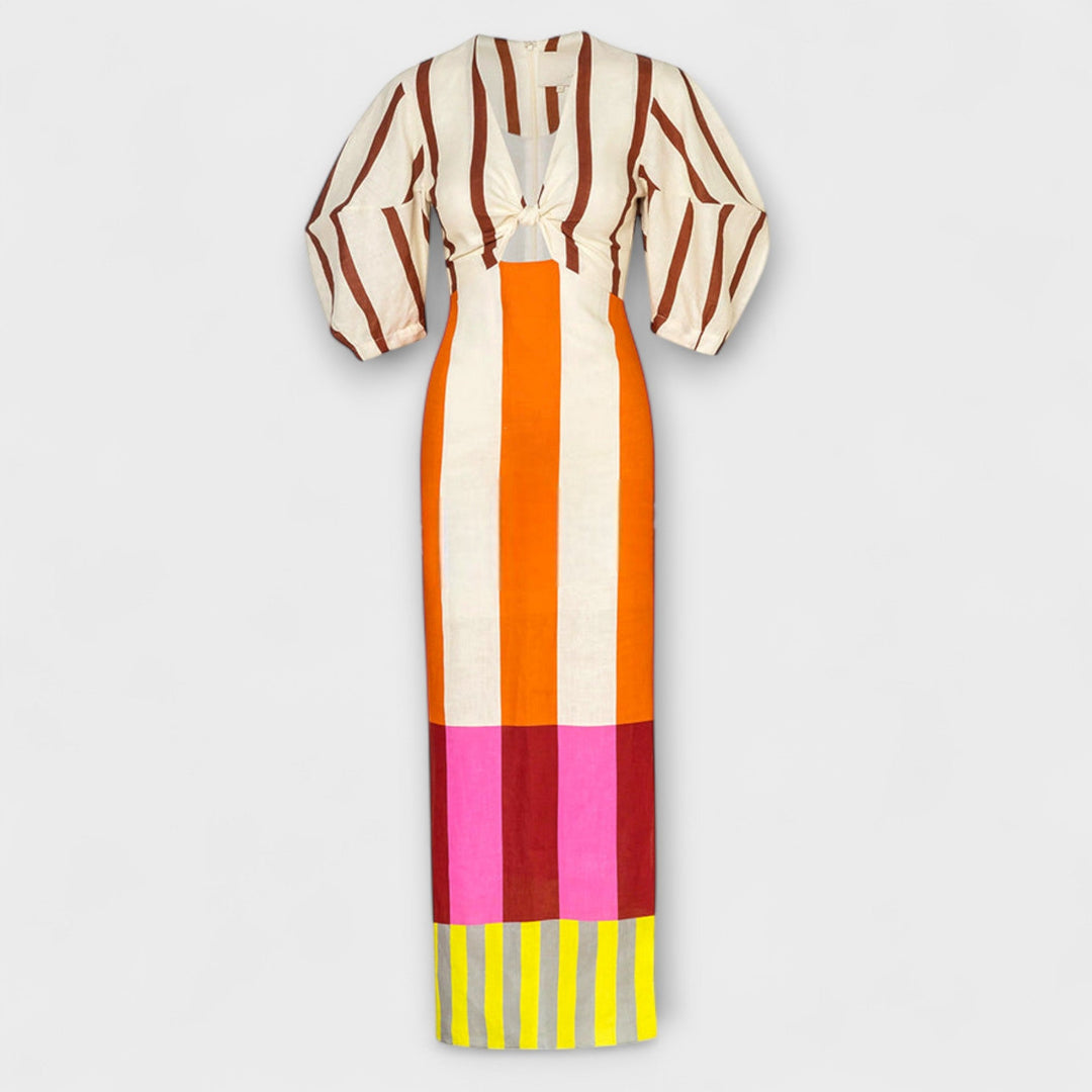 Kaya - Maxi Dress Featuring a Deep Neckline and Balloon Sleeves