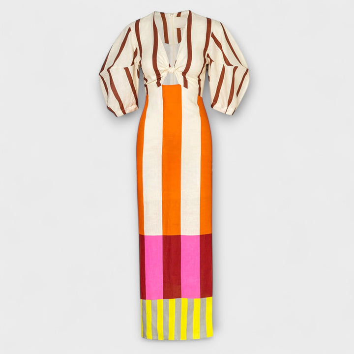 Kaya - Maxi Dress Featuring a Deep Neckline and Balloon Sleeves