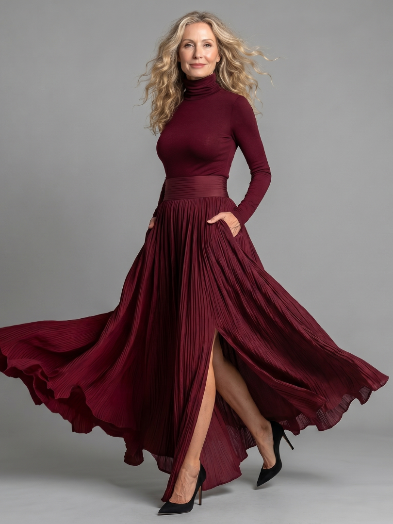 Lana | Midi Dress with Long Sleeve Turtleneck and Defined Waist