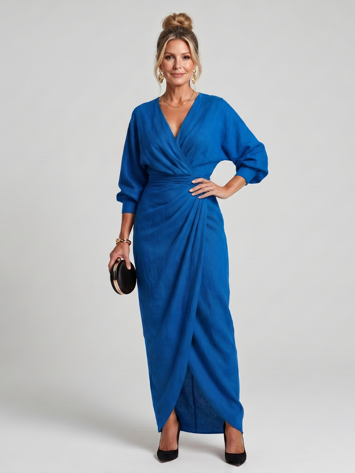 Fable | Midi Dress with Long Sleeve Wrap Overlap Skirt