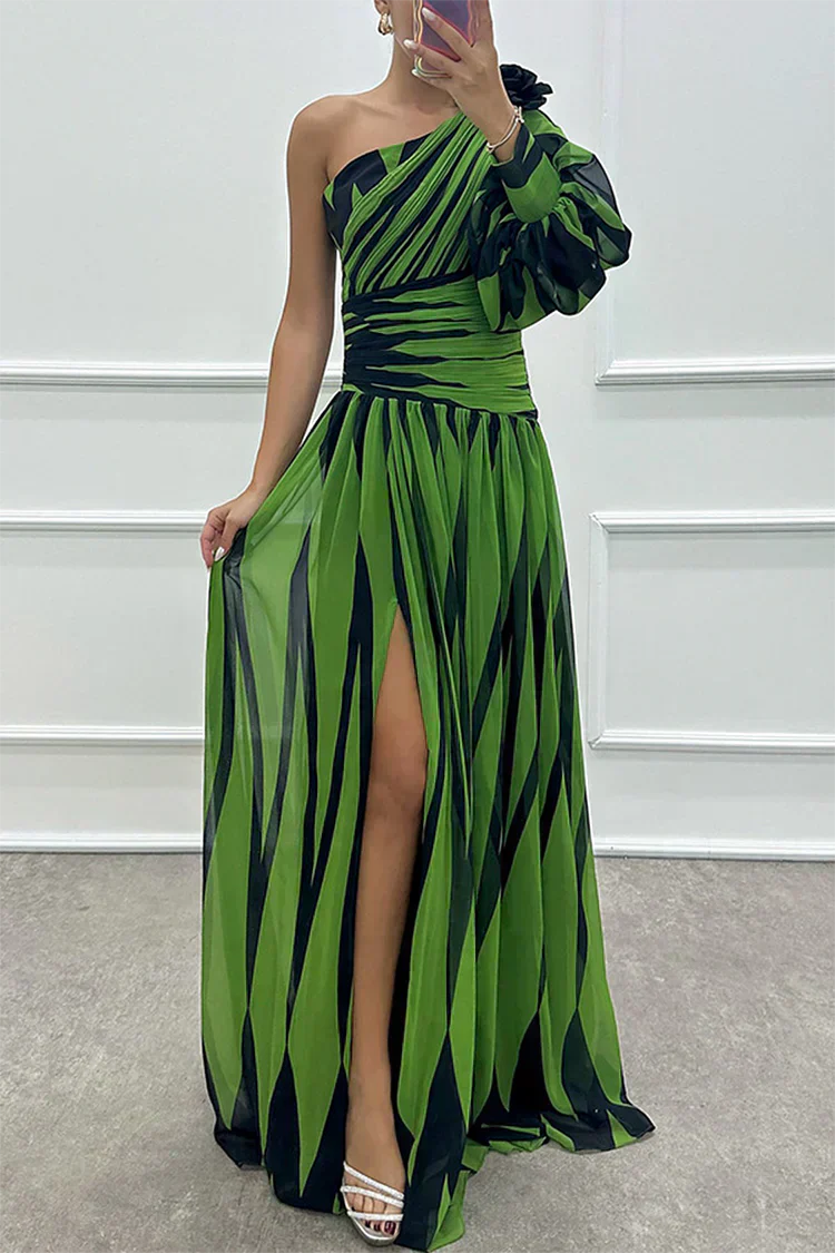 Mercedes™ | One-Shoulder Striped Maxi