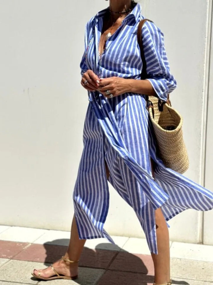 April™ | Crisp Striped Maxi Dress
